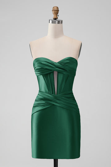 Verde Oscuro Bodycon Novia Corsé de Satén Corto De Regreso A Casa